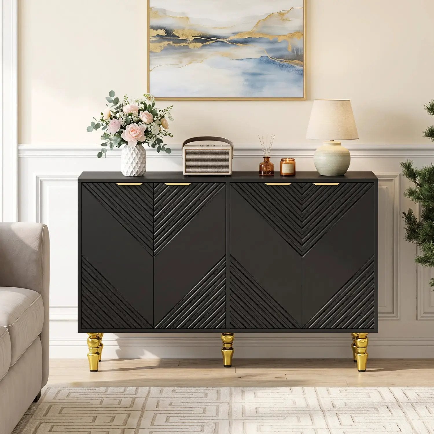 47" Sideboard Buffet Cabinet with Chevron Fluted Doors by DirectDeals