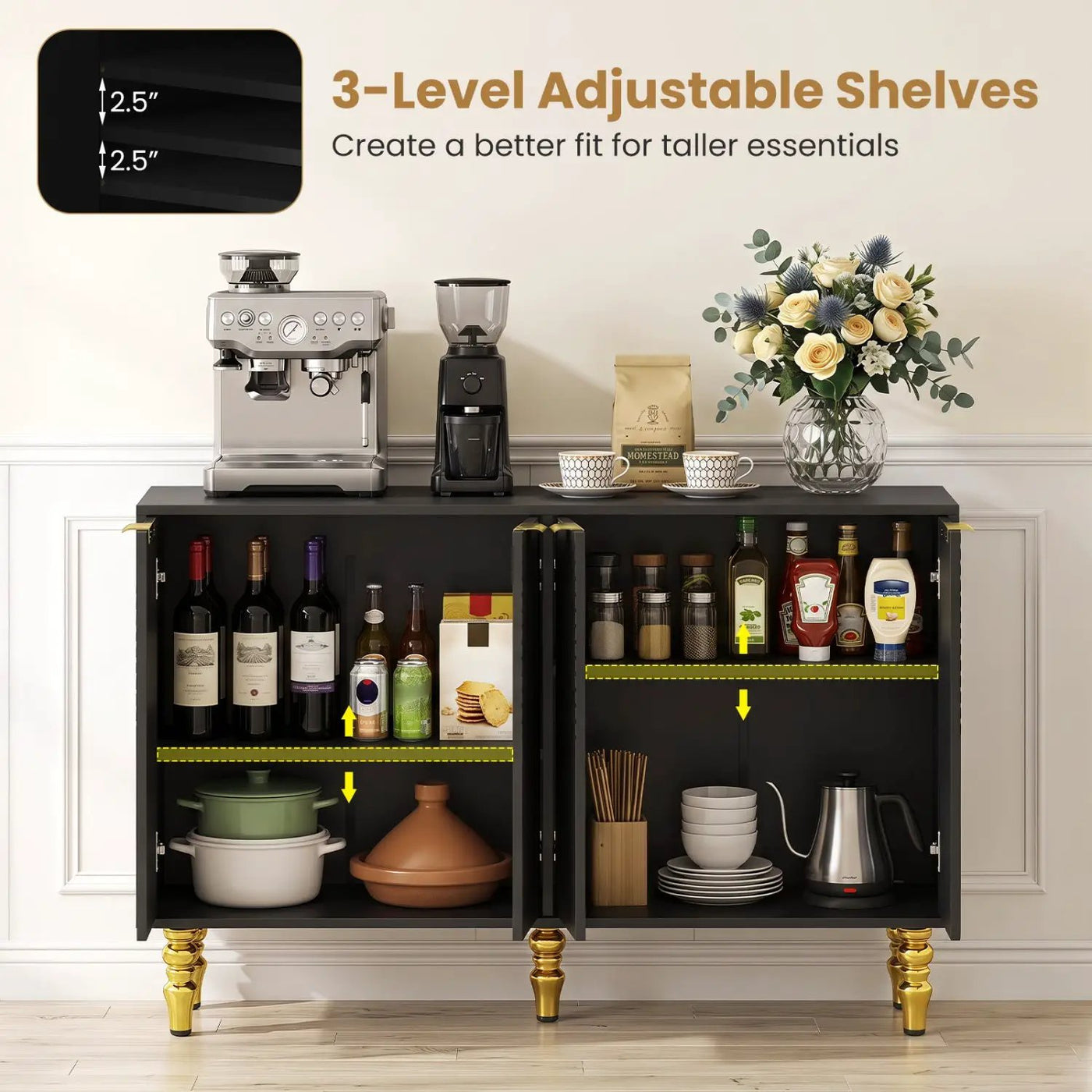 47" Sideboard Buffet Cabinet with Chevron Fluted Doors by DirectDeals