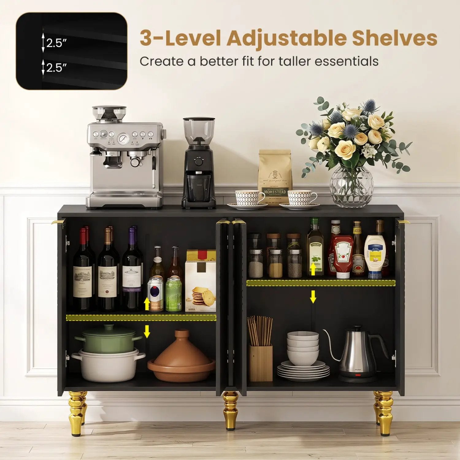47" Sideboard Buffet Cabinet with Chevron Fluted Doors by DirectDeals