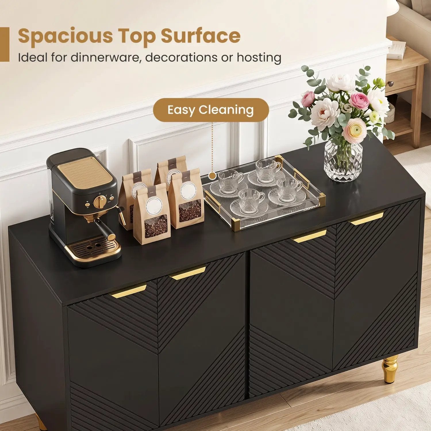 47" Sideboard Buffet Cabinet with Chevron Fluted Doors by DirectDeals