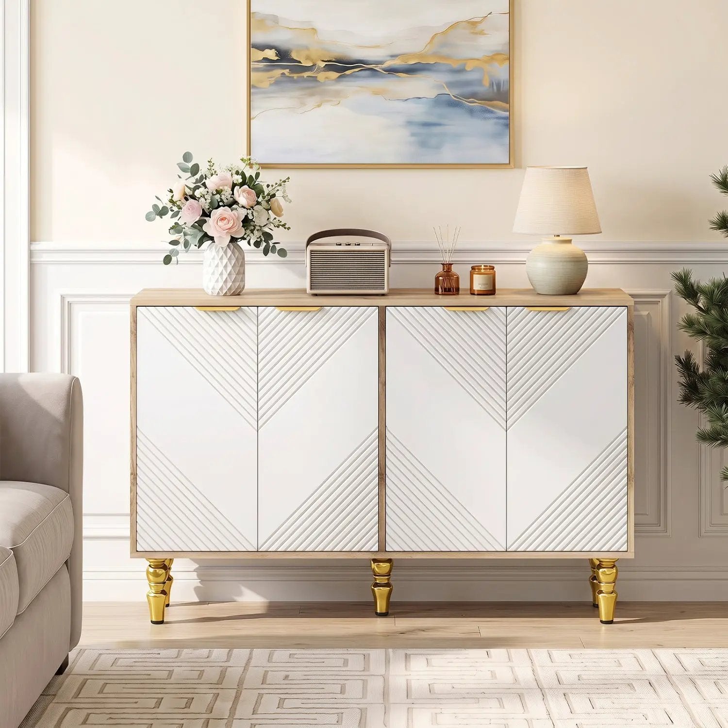 47" Sideboard Buffet Cabinet with Chevron Fluted Doors by DirectDeals
