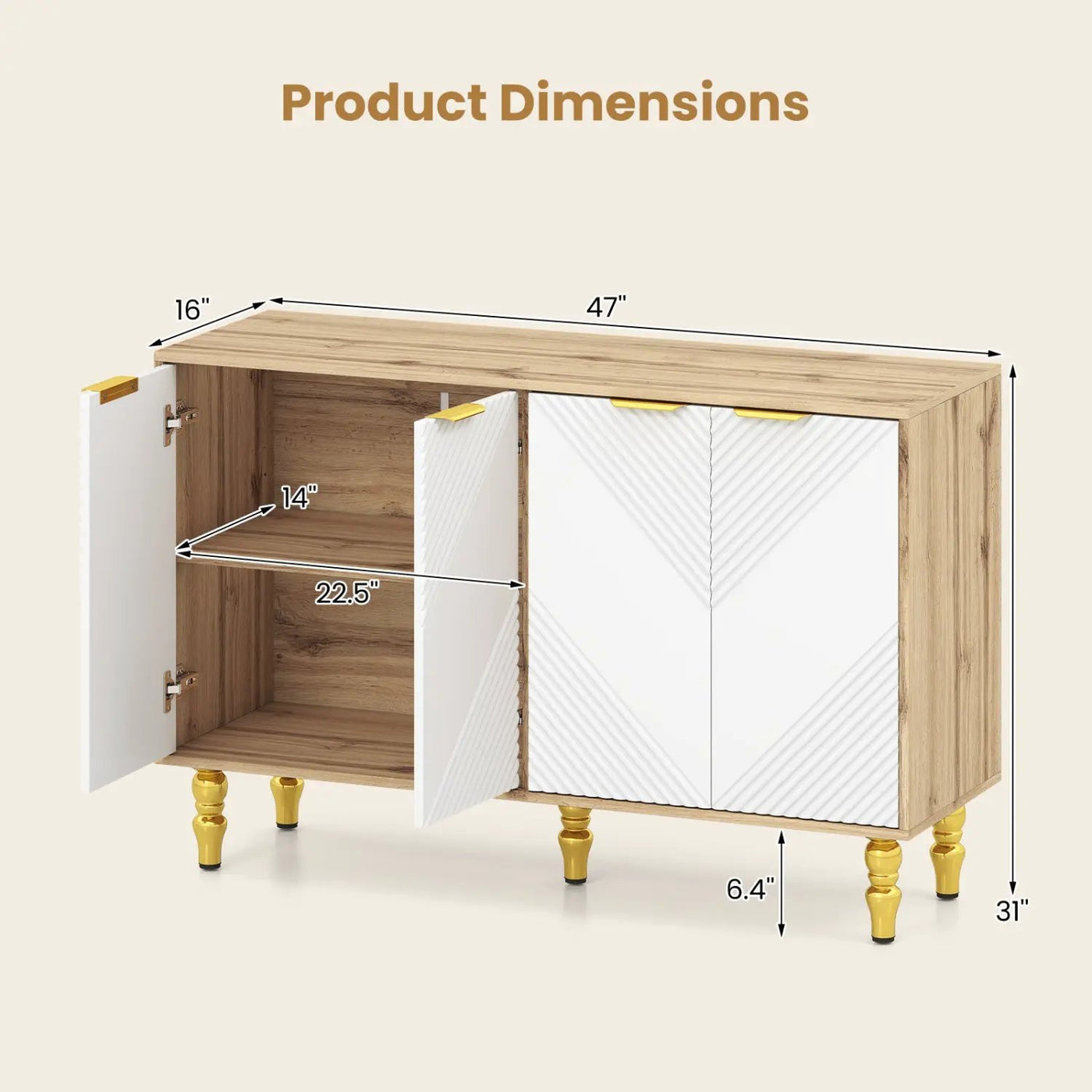 47" Sideboard Buffet Cabinet with Chevron Fluted Doors by DirectDeals