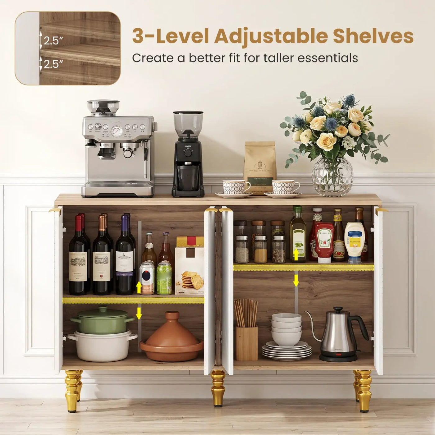 47" Sideboard Buffet Cabinet with Chevron Fluted Doors by DirectDeals