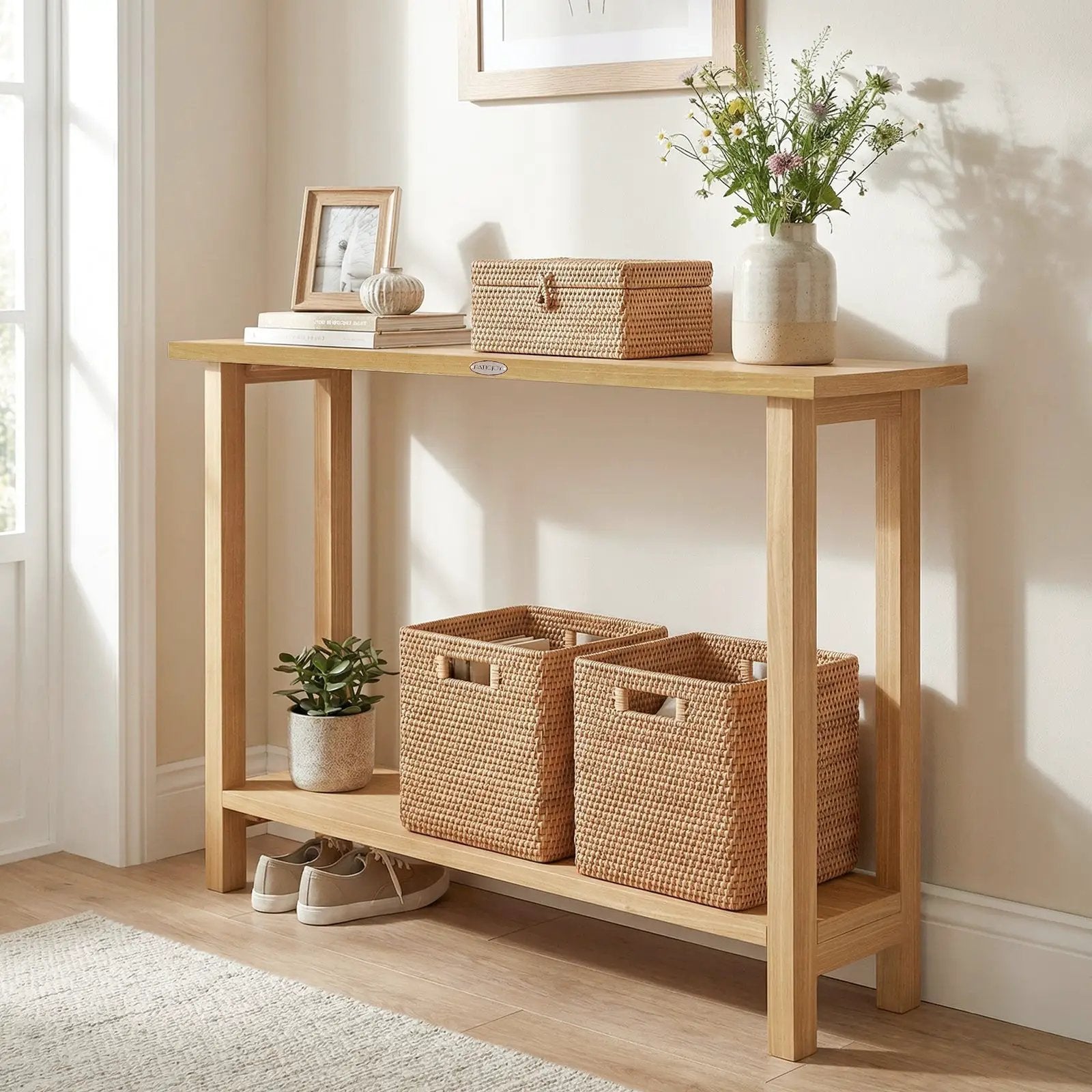 47 Inch Solid Wood Console Table with Teak Wood Frame and Storage Shelf by DirectDeals