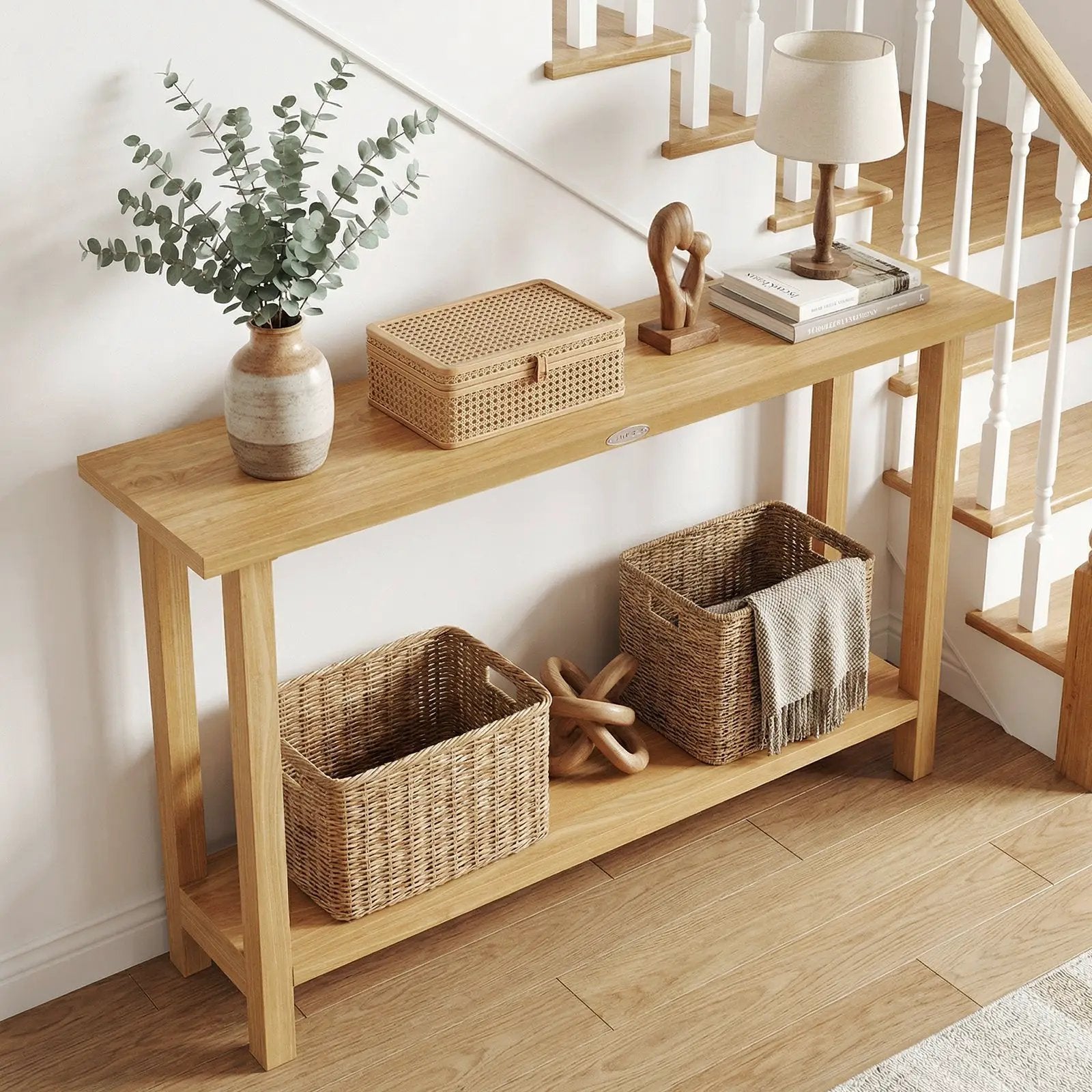 47 Inch Solid Wood Console Table with Teak Wood Frame and Storage Shelf by DirectDeals