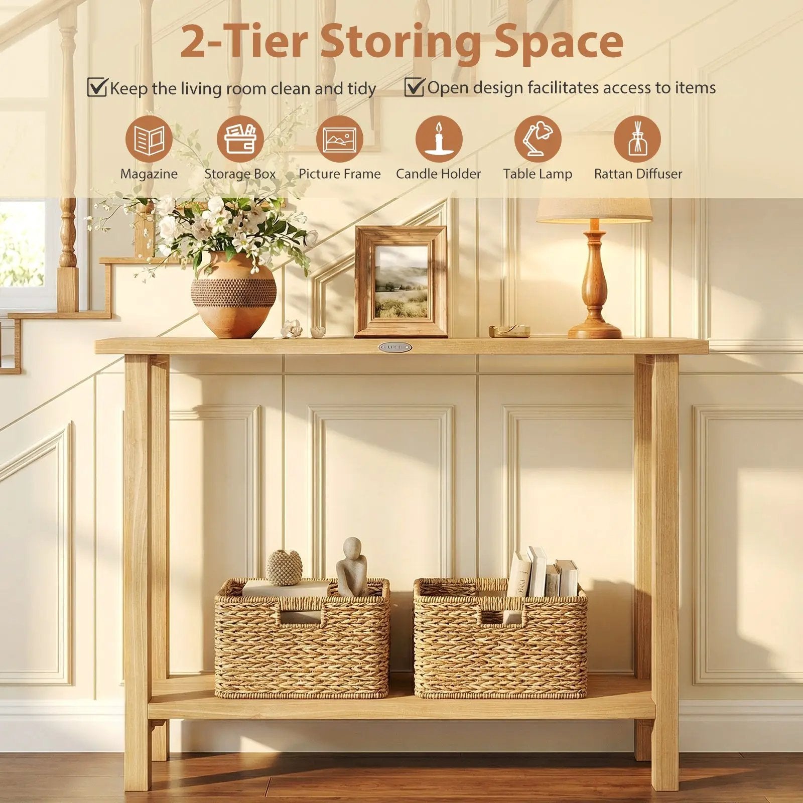 47 Inch Solid Wood Console Table with Teak Wood Frame and Storage Shelf by DirectDeals