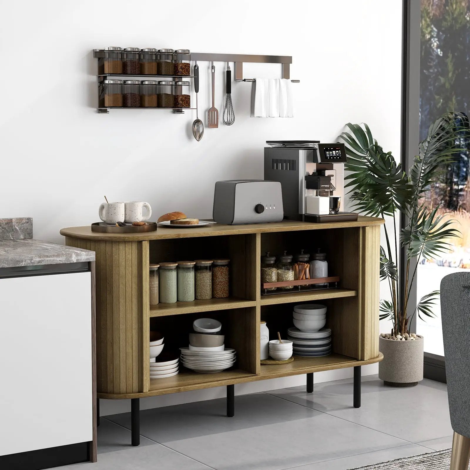 47 Inch Sideboard Buffet Cabinet with Adjustable Shelves for Kitchen Dining Room Living Room Entryway-Oak by DirectDeals