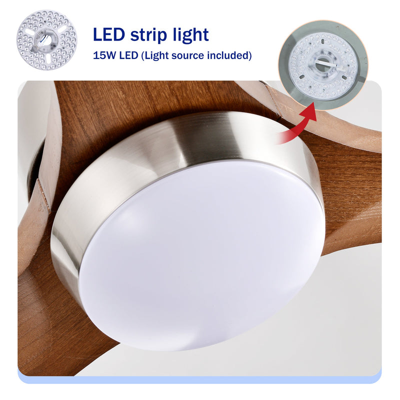 52" Solid Wood Blades Ceiling Fan with Lights and Remote Control by HouseOfZazla