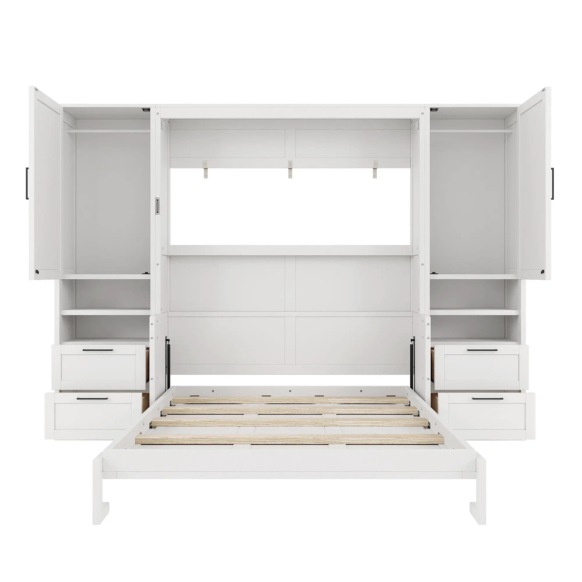 Queen Size Murphy Bed Wall Bed with Closet, Drawers and Shelves, White by HouseOfZazla