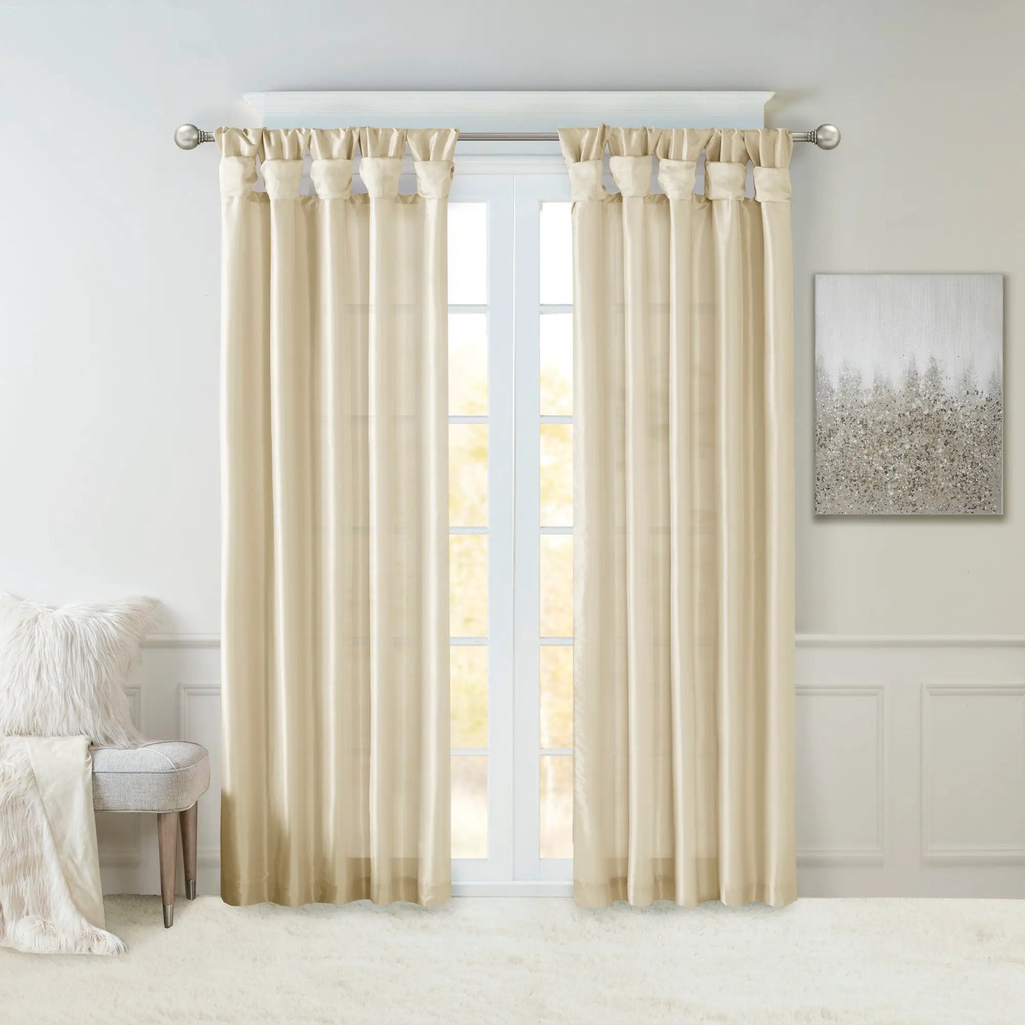 Twist Tab Lined Window Curtain Panel Champagne 50x95 by HouseOfZazla