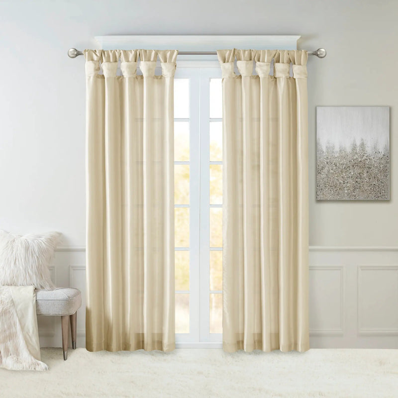 Twist Tab Lined Window Curtain Panel Champagne 50x95 by HouseOfZazla