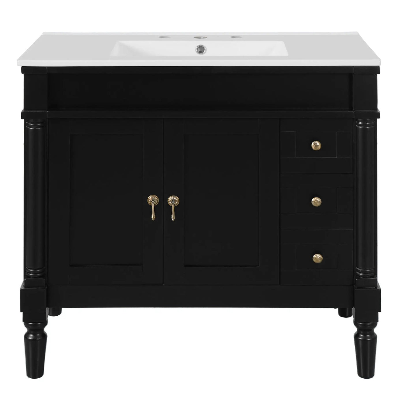 Bathroom Vanity With Ceramic Sink, 2 Doors 3 Drawers, Soft Close Design by Unique Piece Furniture