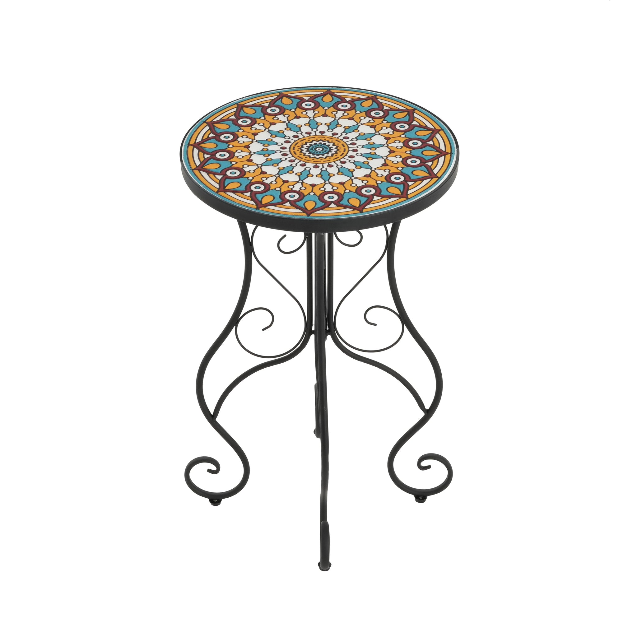 Round Ceramic Outdoor Side Table, Colorful + Black by HouseOfZazla