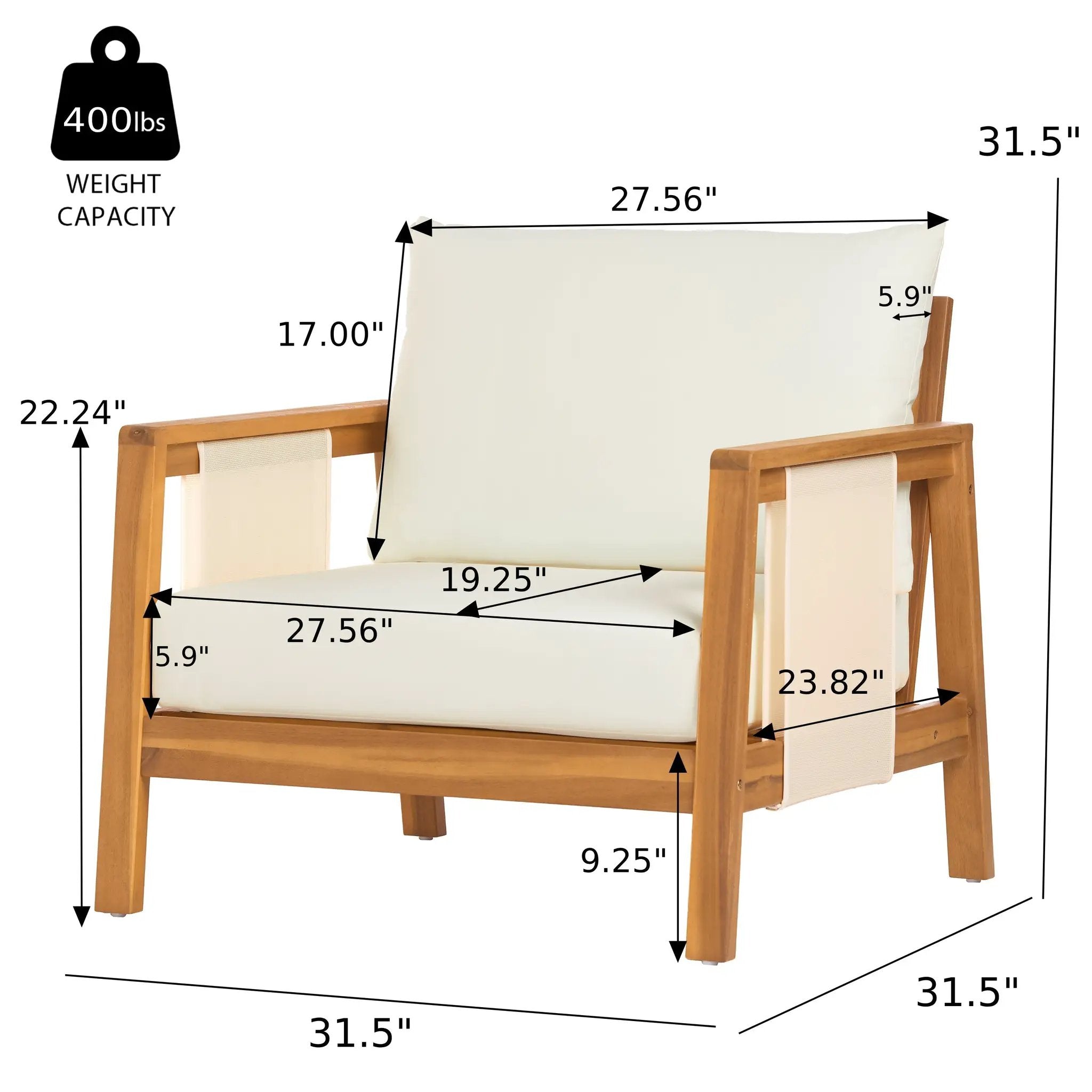 Outdoor Club Chair, Acacia Wood Frame with Textilene Accents by HouseOfZazla