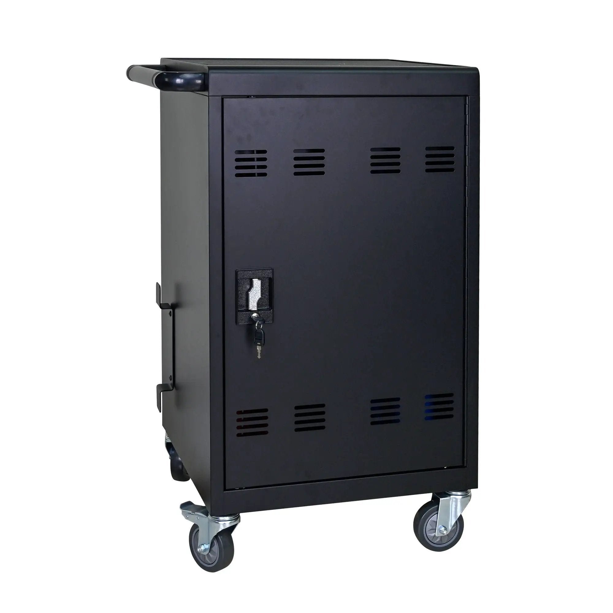 32 Bit Device Charging Trolley For Tablets And Laptops With Cable Management, Removable Doors - Matte Black by HouseOfZazla