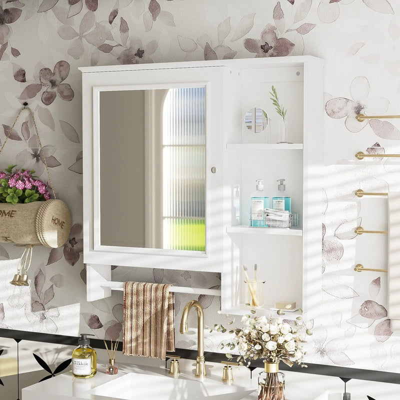 Wall Mounted Bathroom Storage Cabinet, Medicine Cabinets With Large Mirror Door, Adjustable Shelves And Three Open Storage Levels(Not Include Bathroom Vanity) by HouseOfZazla