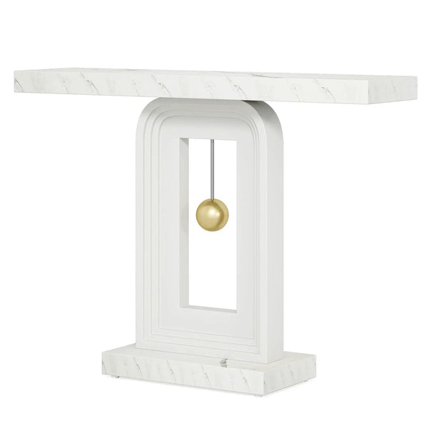 Console Table With Geometric Base For Living Roo - White / Gold