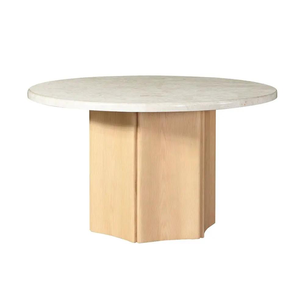 Adalynn - Round Dining Table With Marble Top - White & Weathered Gray Oak by Unique Piece Furniture