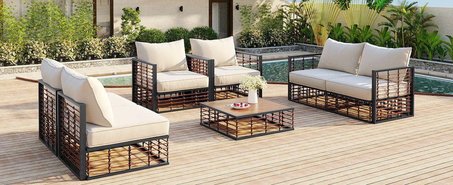 TOPMAX Modern Minimalist 7-Piece Metal Patio Sectional Sofa Set by HouseOfZazla