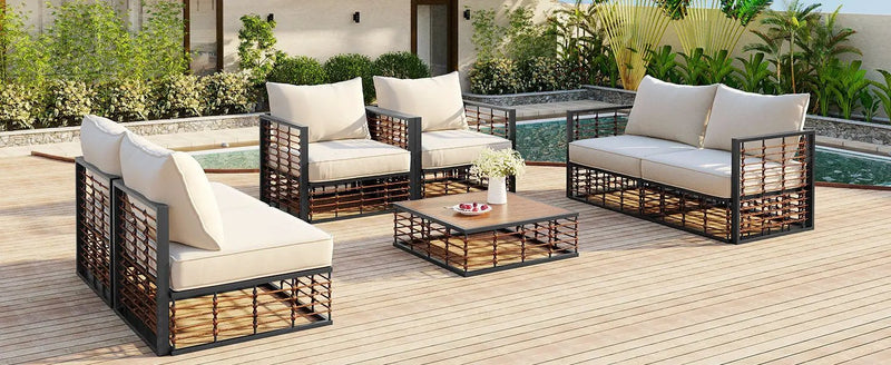 TOPMAX Modern Minimalist 7-Piece Metal Patio Sectional Sofa Set by HouseOfZazla