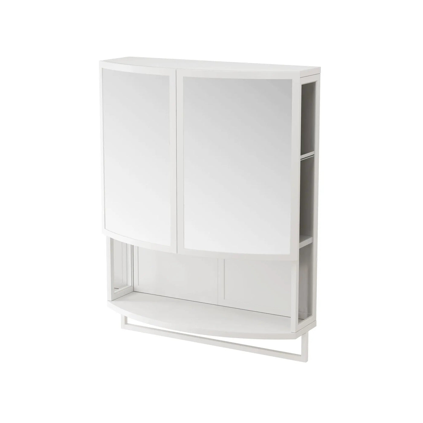 Arched Glass Double Door Wardrobe With Shatterproof Mirror, Open Shelf & Towel Rack by HouseOfZazla
