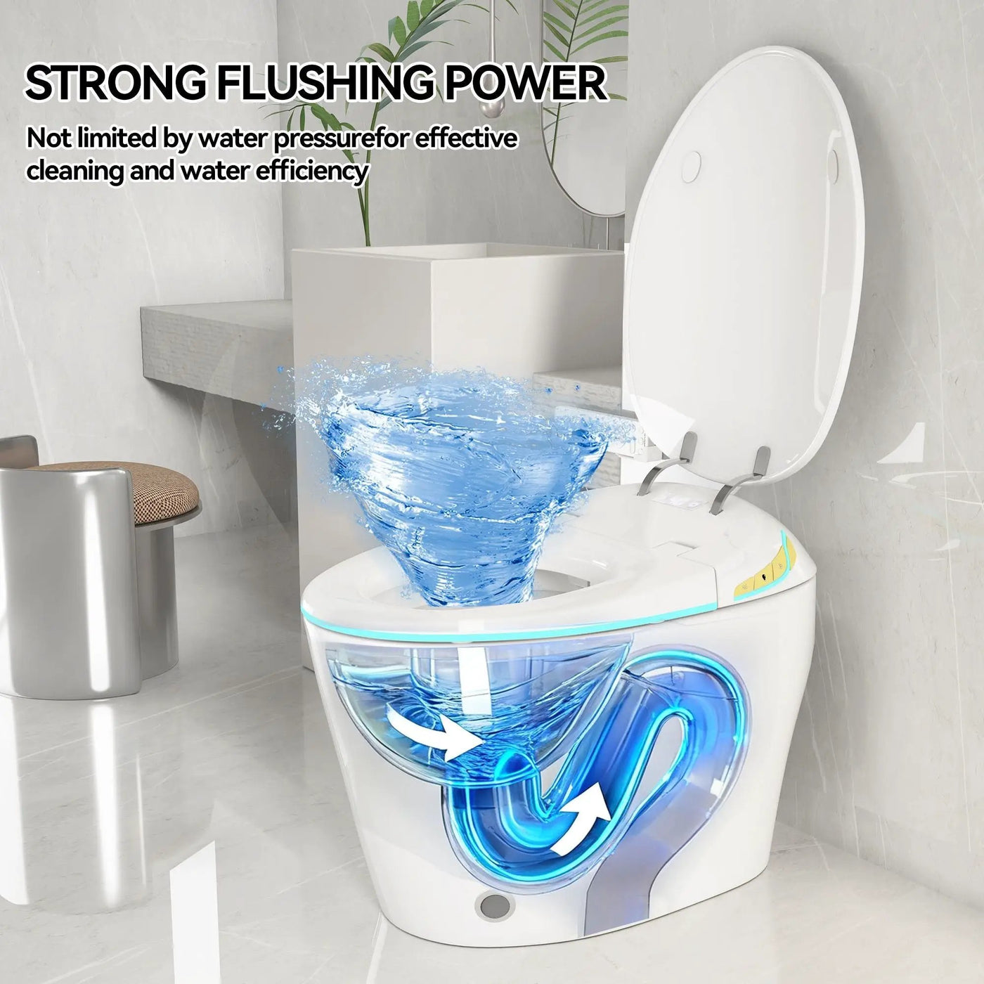 Unique Smart Toile With Built In Bidet, Auto Open / Close Seat, Foot Sensor, LED Display, Night Light, Warm Water & Dryer Ceramic by HouseOfZazla