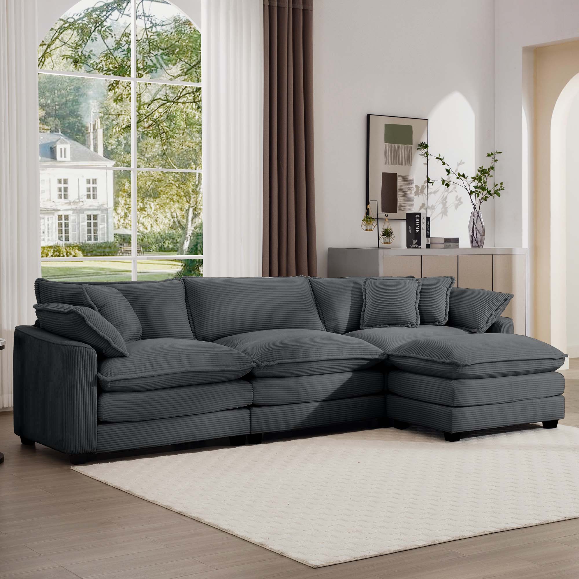 Modern Oversized Modular Cushion Sofa With Ottoman, Low Back, Deep Seating Sofa Set by Unique Piece Furniture