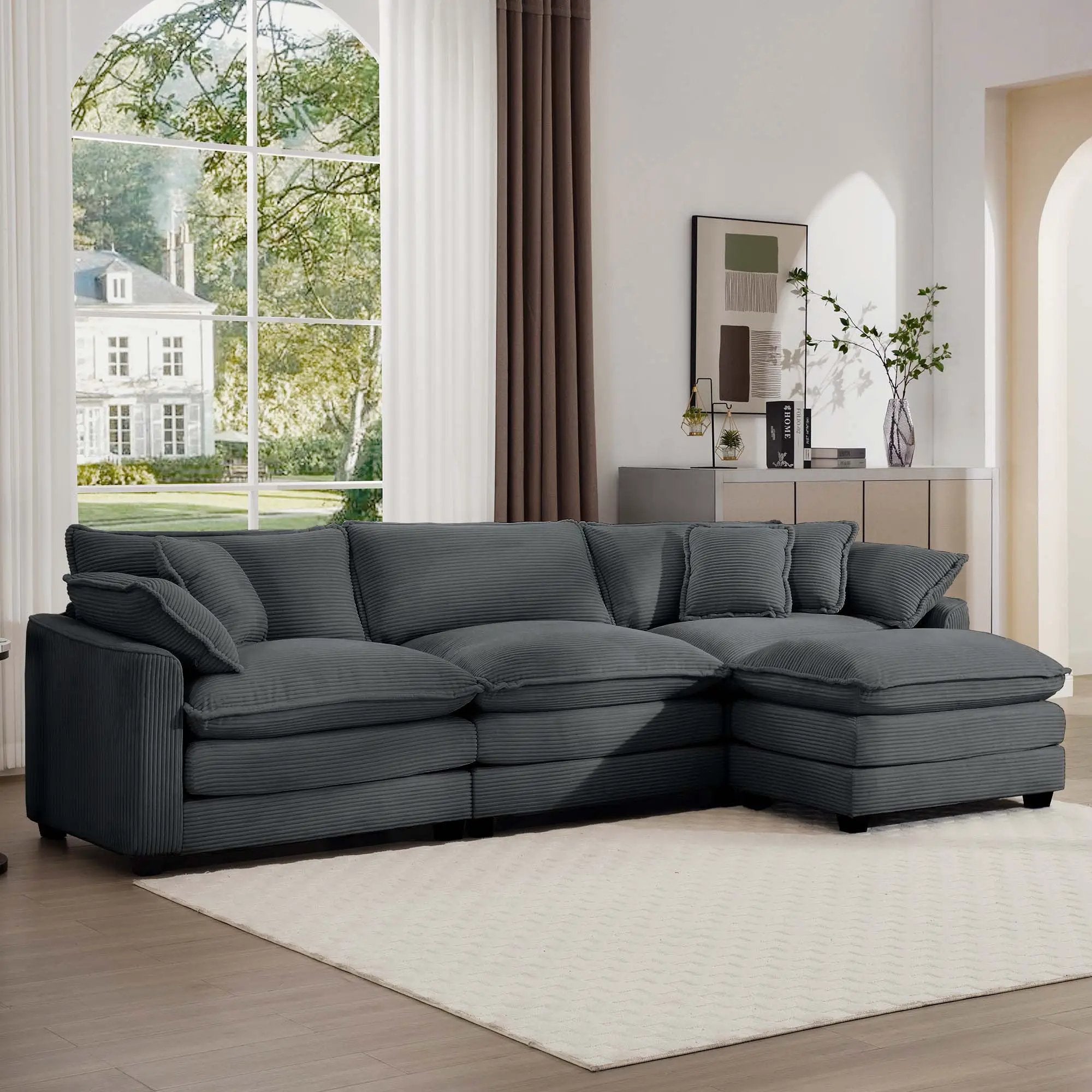 Modern Oversized Modular Cushion Sofa With Ottoman, Low Back, Deep Seating Sofa Set by HouseOfZazla