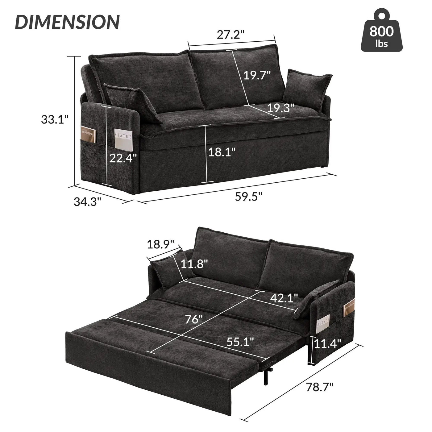 Pull Out Sofa Bed, Convertible Sleeper Sofa Couch, Side Storage, And USB / C - Type Charging Ports Chair by HouseOfZazla