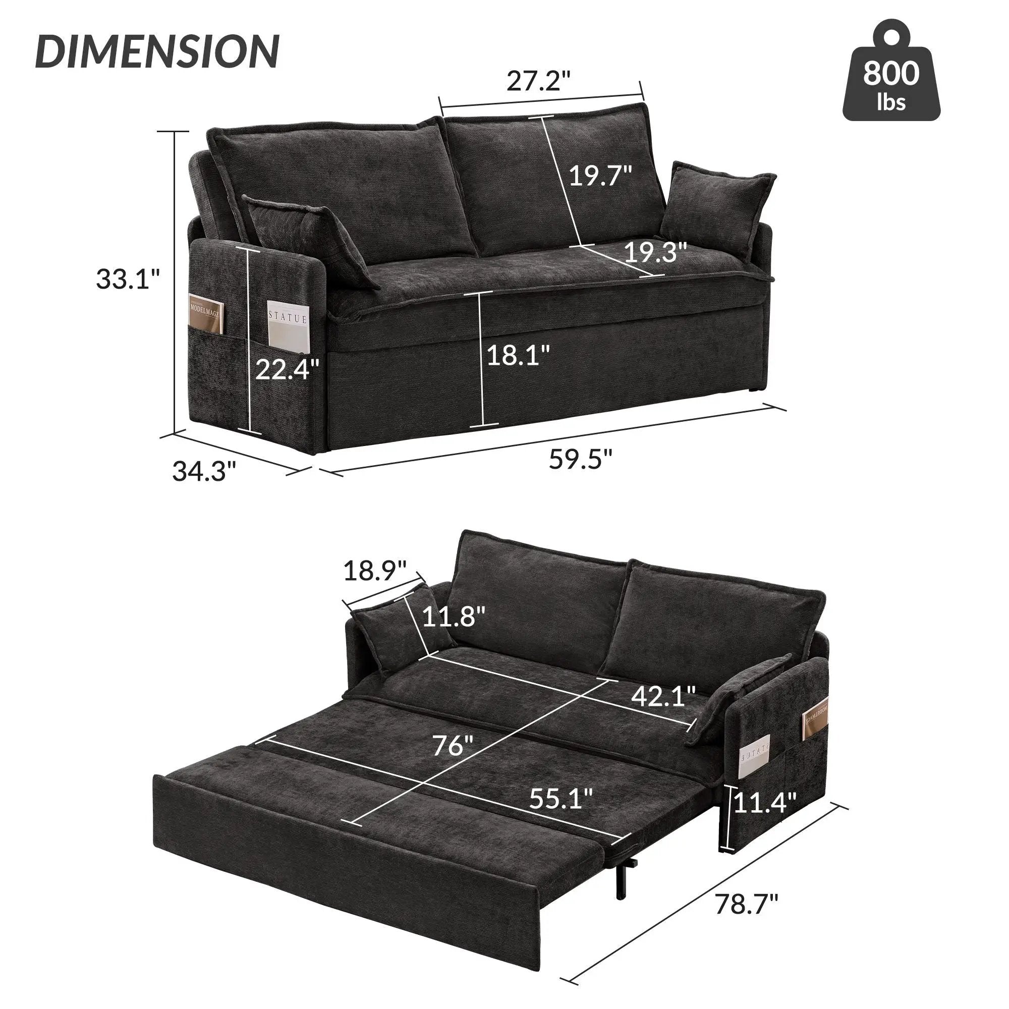 Pull Out Sofa Bed, Convertible Sleeper Sofa Couch, Side Storage, And USB / C - Type Charging Ports Chair by HouseOfZazla
