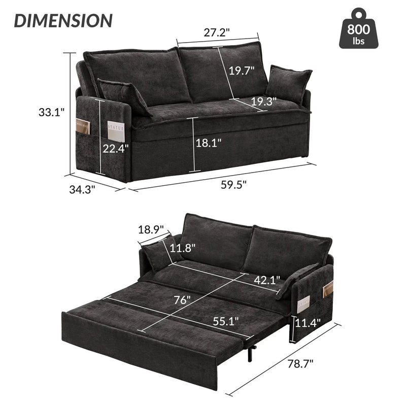 Pull Out Sofa Bed, Convertible Sleeper Sofa Couch, Side Storage, And USB / C - Type Charging Ports Chair by HouseOfZazla