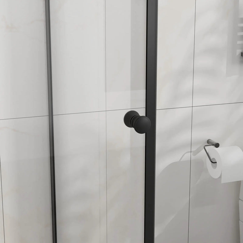Corner Shower Enclosure, Frameless Pivot Door - Matte Black by HouseOfZazla