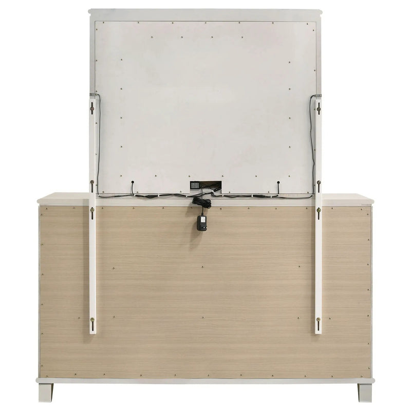 Olivia 6-drawer Dresser and LED Mirror Pearl White by Unique Piece Furniture