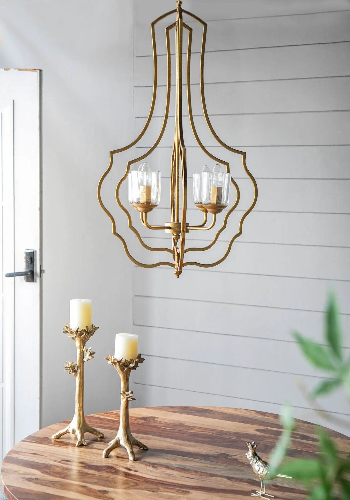 4 Light Metal Chandelier, Hanging Light Fixture With Adjustable Chain For Kitchen, Bulb Not Included - Gold by HouseOfZazla