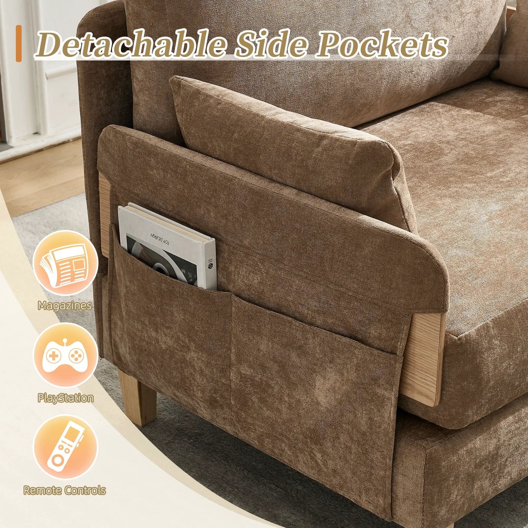 Mid Century Modern Foldable Sofa Bed, 3 In 1 Convertible Sleeper With 3 Pillows