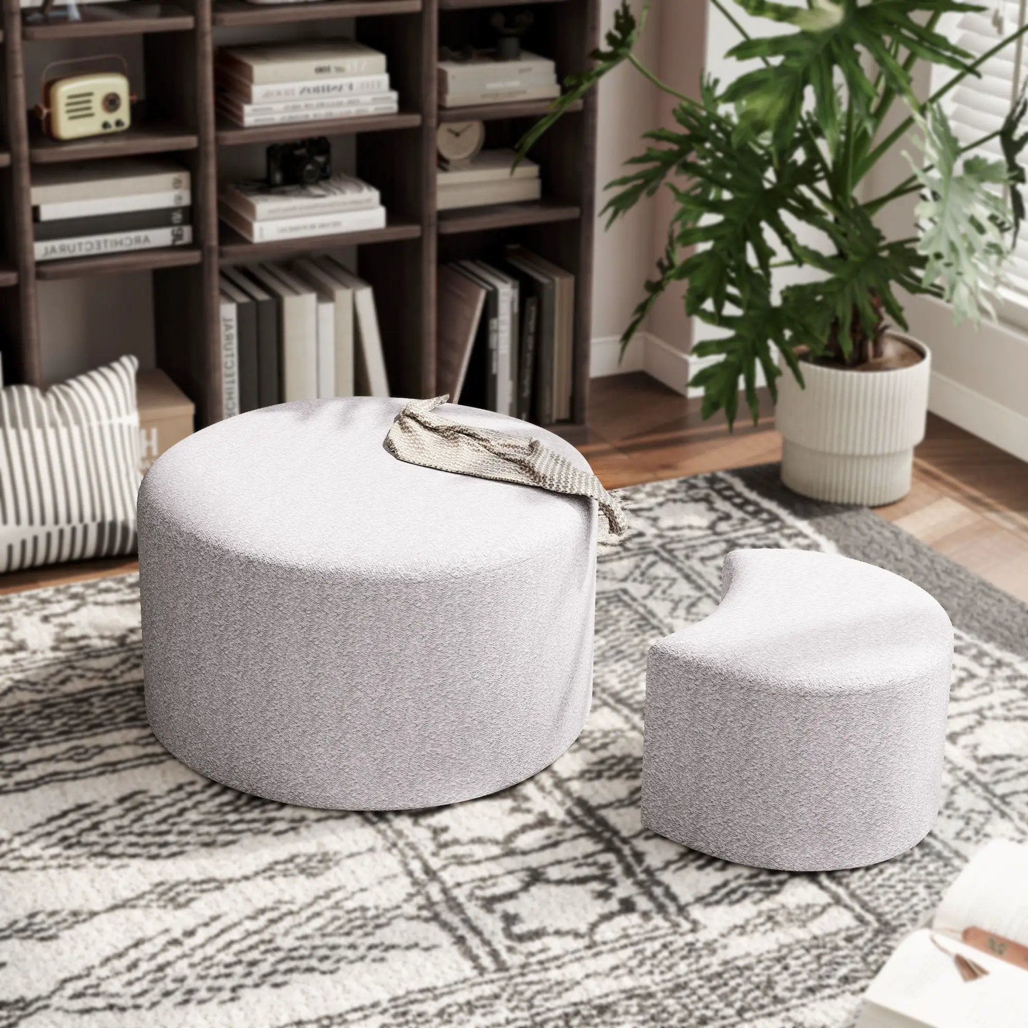 Upholstered Nesting Coffee Tables, Side Table, Footrest, Ottoman & Seat For Living Room Bedroom Entryway Office (Set of 2) - Beige by Unique Piece Furniture