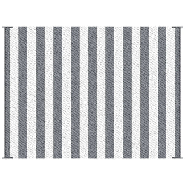 Outsunny - Reversible Outdoor Rug, 9' x 12' Waterproof Plastic Straw Floor Mat, Portable Rv Camping Carpet With Carry Bag, Large Floor Mat For Backyard, Deck, Picnic, Beach - Gray & White Striped