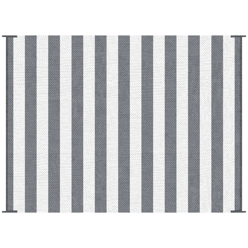 Outsunny - Reversible Outdoor Rug, 9' x 12' Waterproof Plastic Straw Floor Mat, Portable Rv Camping Carpet With Carry Bag, Large Floor Mat For Backyard, Deck, Picnic, Beach - Gray & White Striped by Unique Piece Furniture