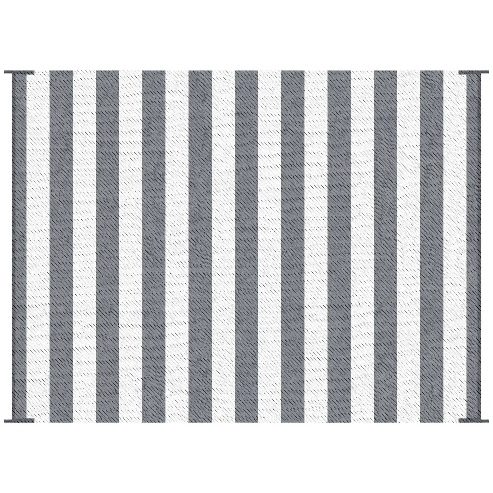 Outsunny - Reversible Outdoor Rug, 9' x 12' Waterproof Plastic Straw Floor Mat, Portable Rv Camping Carpet With Carry Bag, Large Floor Mat For Backyard, Deck, Picnic, Beach - Gray & White Striped by HouseOfZazla