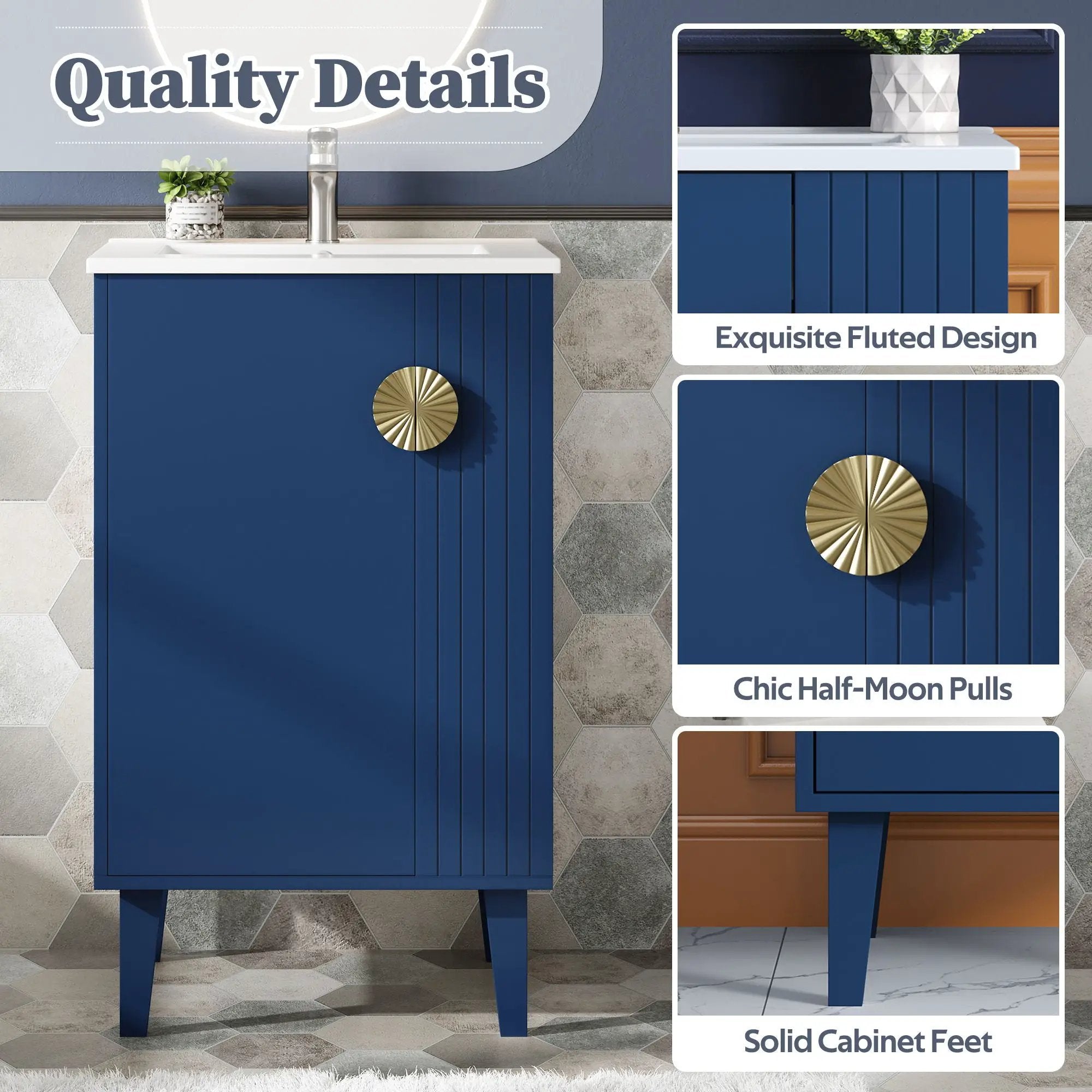 Bathroom Vanity With Sink, Soft-Close Door, Half-Moon Pulls by Unique Piece Furniture