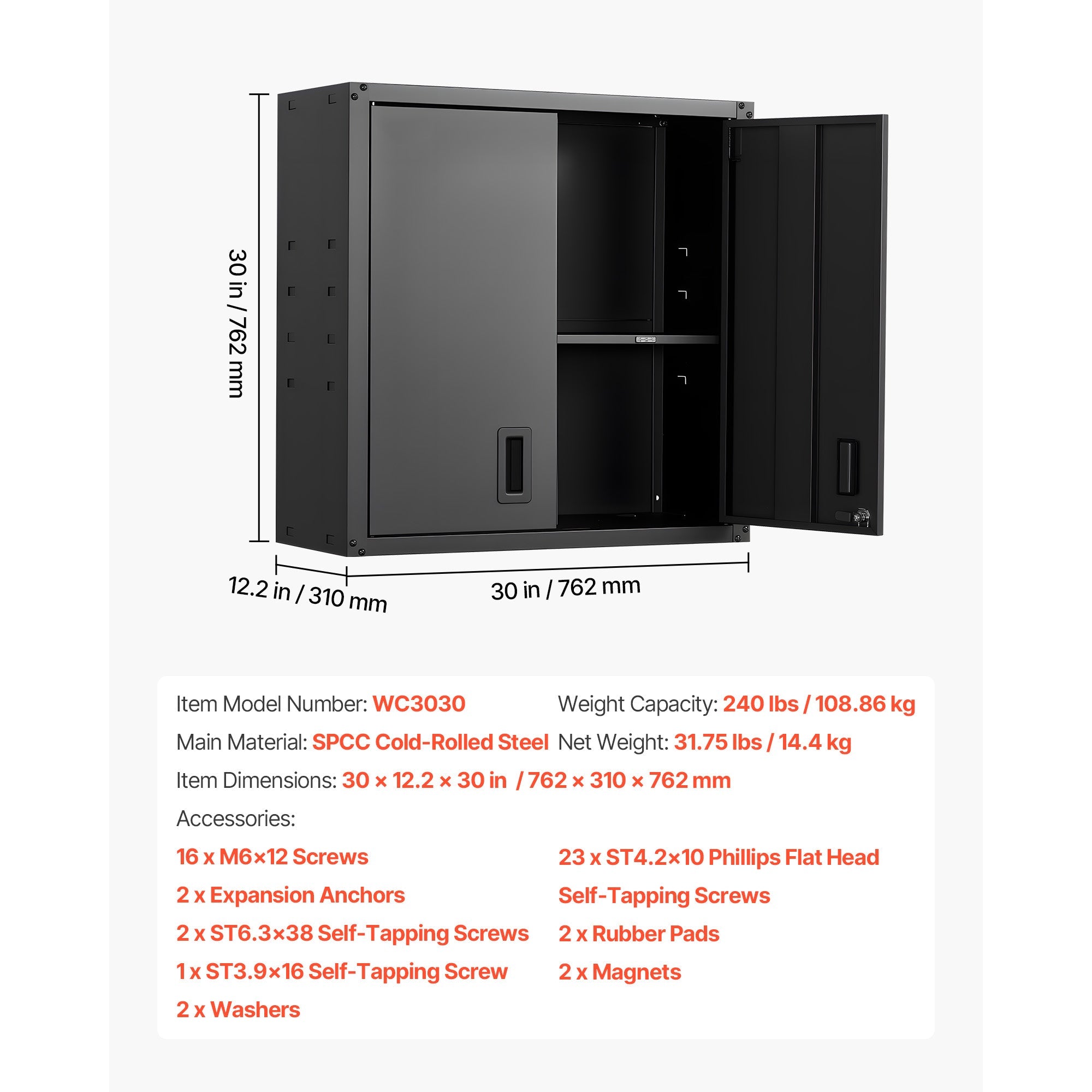 Metal Wall Cabinet 30W x 12.2D x 30H Inch by HouseOfZazla