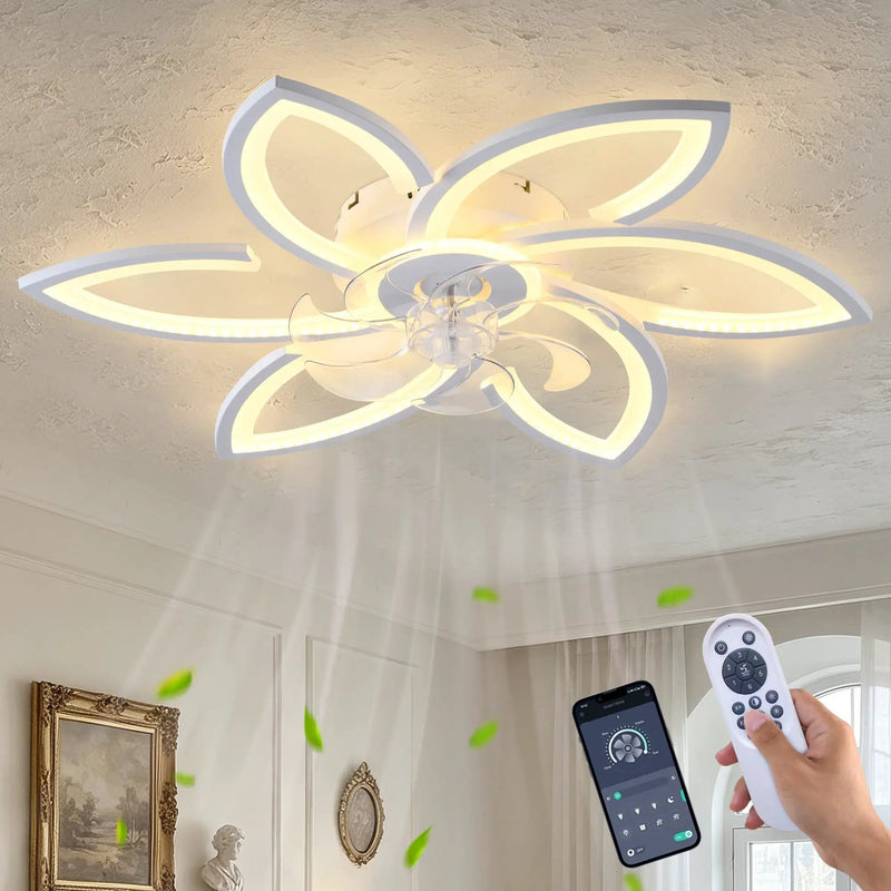 30" White Flower 6 Speeds Flush Mount Ceiling Fan by HouseOfZazla