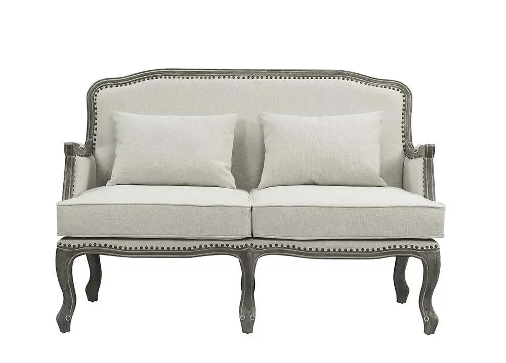 Tania - Loveseat With 2 Pillows - Cream Linen & Gray by Unique Piece Furniture