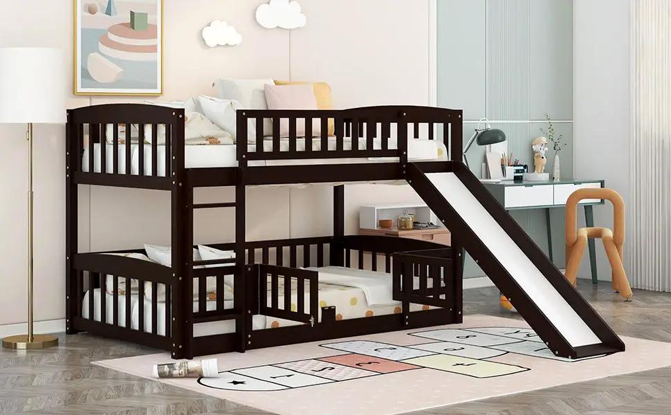 Low Bunk Bed With Slide, Fence And Ladder by Unique Piece Furniture