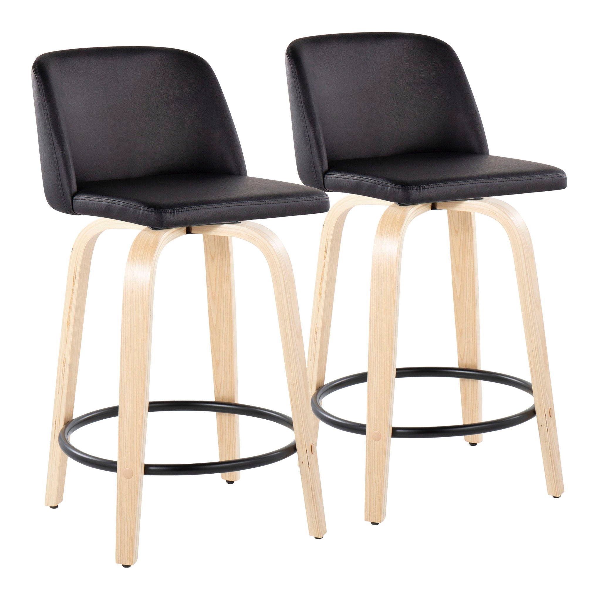 Toriano - Contemporary, Fixed Height Counter Stool With Swivel And Round Footrest (Set of 2) by HouseOfZazla