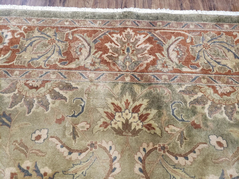 Green Indo Mahal Area Rug 9x12, Wool Hand-Knotted Carpet by Jewel Rugs