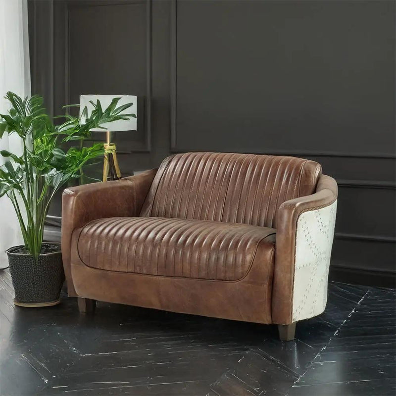 Brancaster - Loveseat - Retro Brown Top Grain Leather & Aluminum by Unique Piece Furniture
