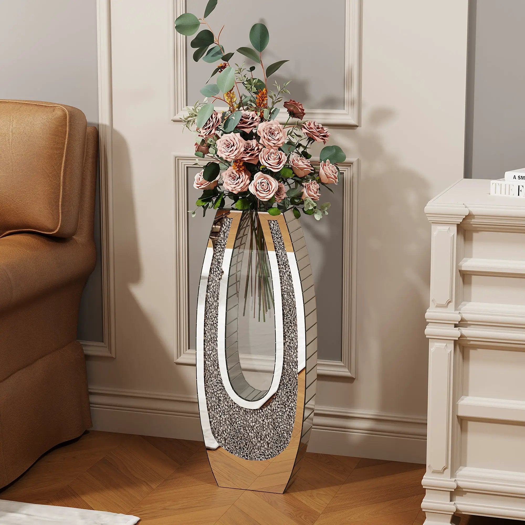 24.01" U-Shaped Floor Vase Shattered Diamond Mirror Surface by HouseOfZazla