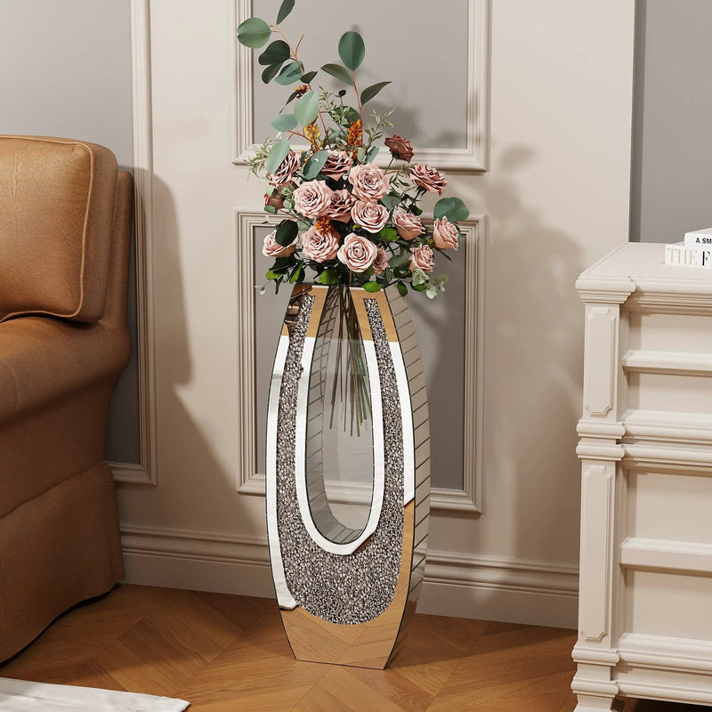 24.01" U-Shaped Floor Vase Shattered Diamond Mirror Surface by HouseOfZazla