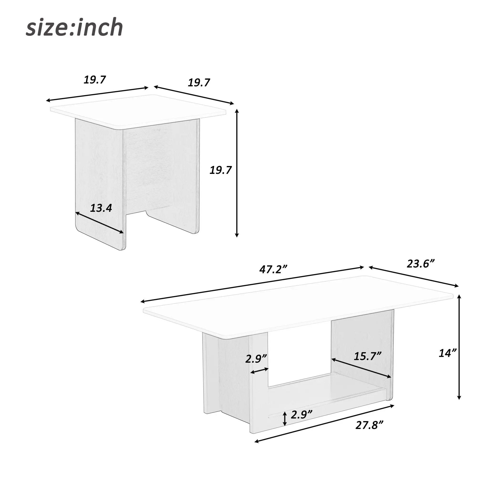 Small Square Coffee Table With End Table (Set of 2) by Unique Piece Furniture